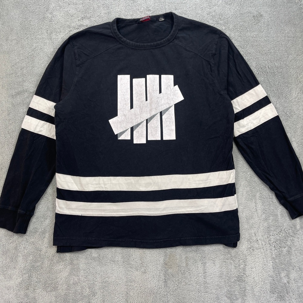 Undefeated Long Sleeve Shirt Men L Black 5 Strike Logo Hockey Jersey Style 15